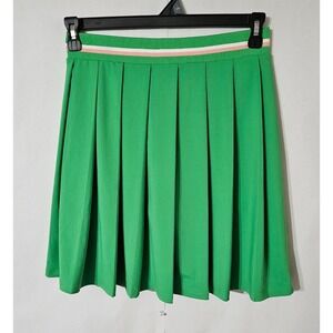 Ivy Storehouse Green Pleated Skirt With Pink & White Stripe Waistband Medium
